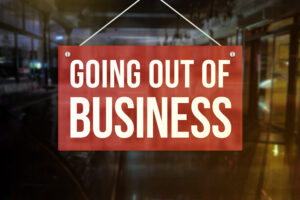 "Going out of business" sign in store window