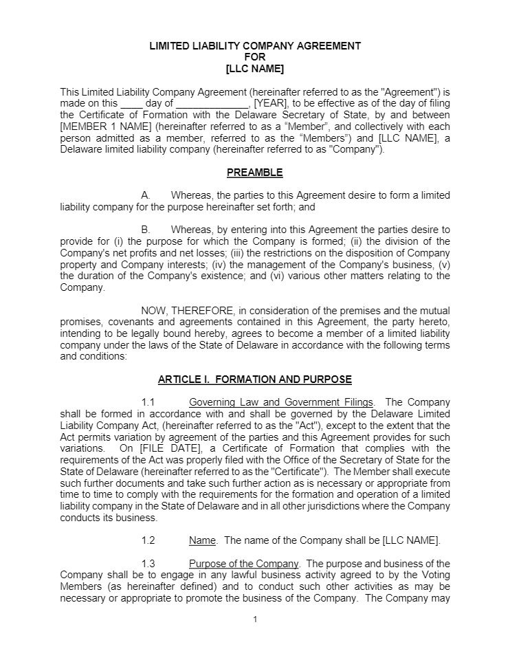 sample delaware single member llc operating agreement