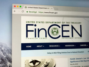 Financial Crimes Enforcement Netowrk website homepage.