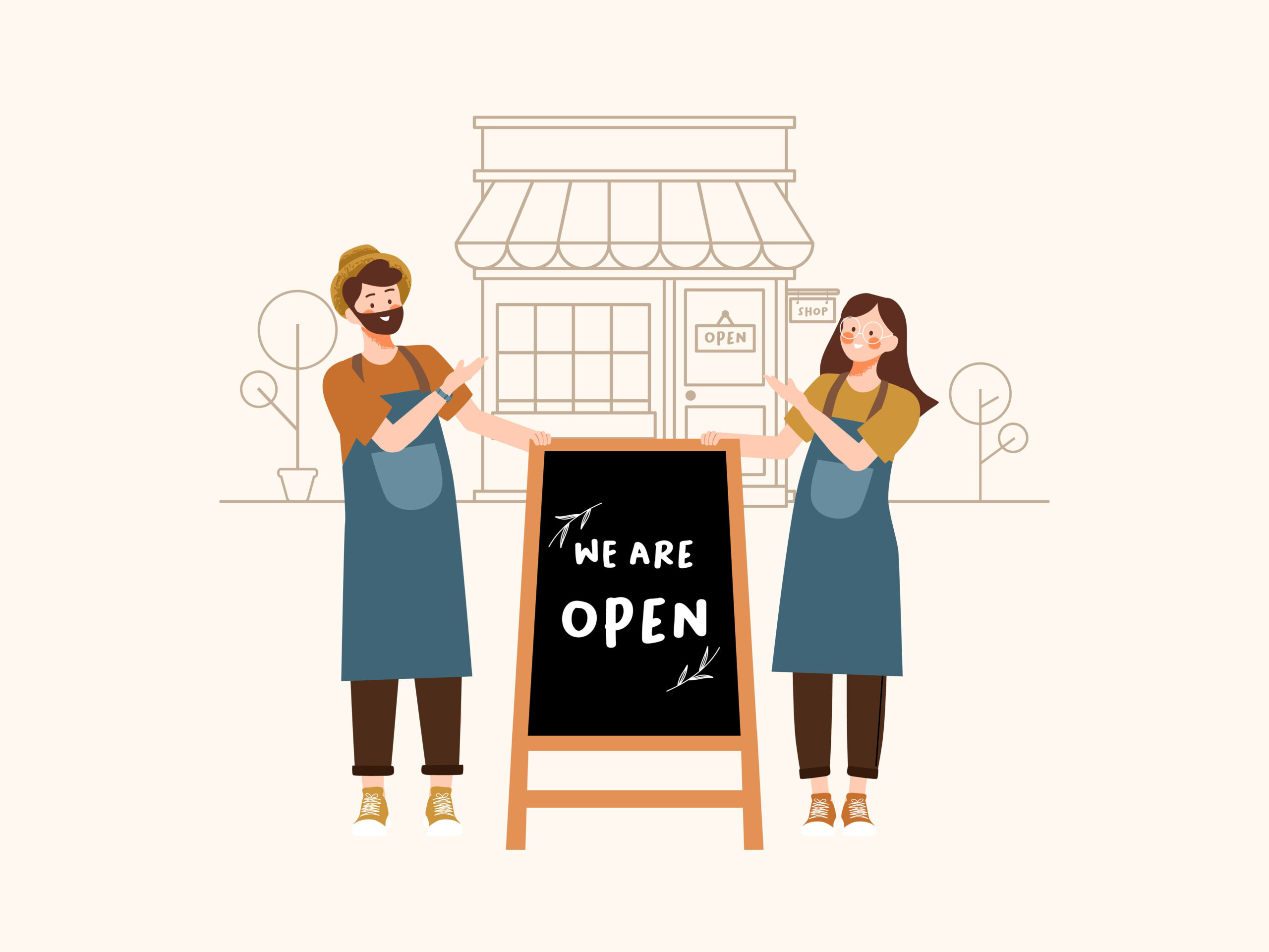 two small business owners opening a cafe