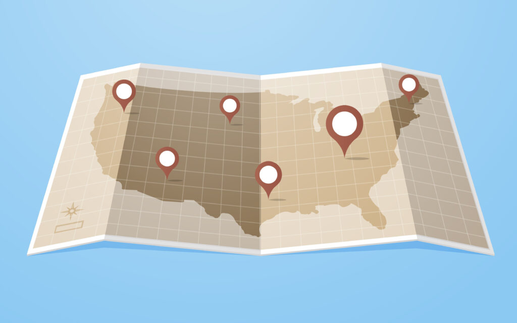 united states map with pins