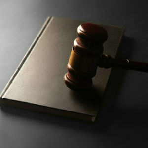 gavel laying on a notebook