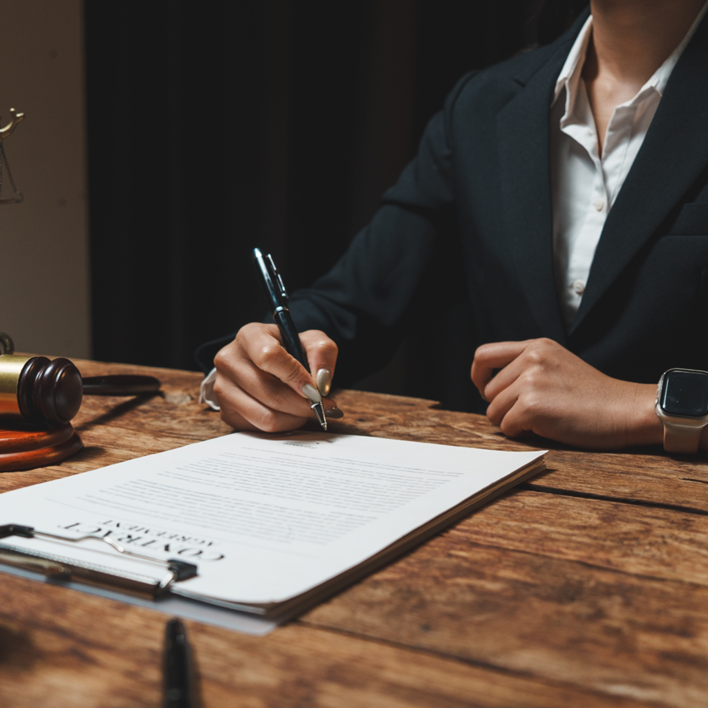 woman signing a contract